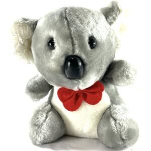 Vintage Apembee Corp Plush Koala Bear Gray White Red Bow 8” Stuffed Animal